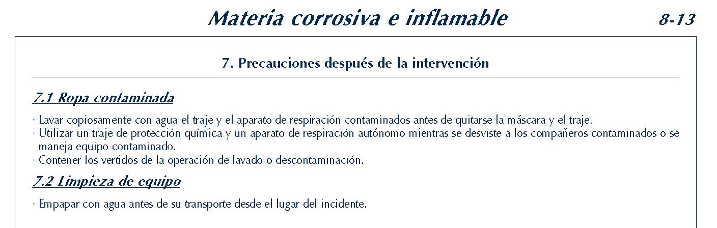 313 FICHA 8-13 MATERIA CORROSIVA INFLAMABLE FICHAS EMERGENCIA